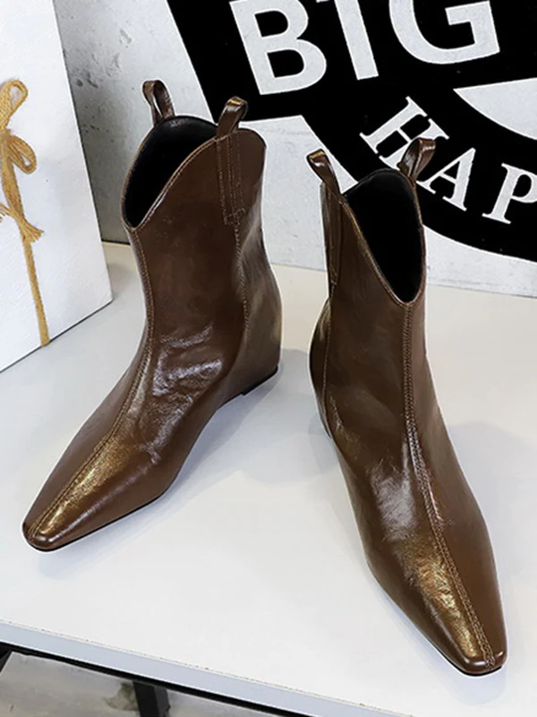 Pointed-Toe Solid Color Split-Joint Boots Shoes - Image 8