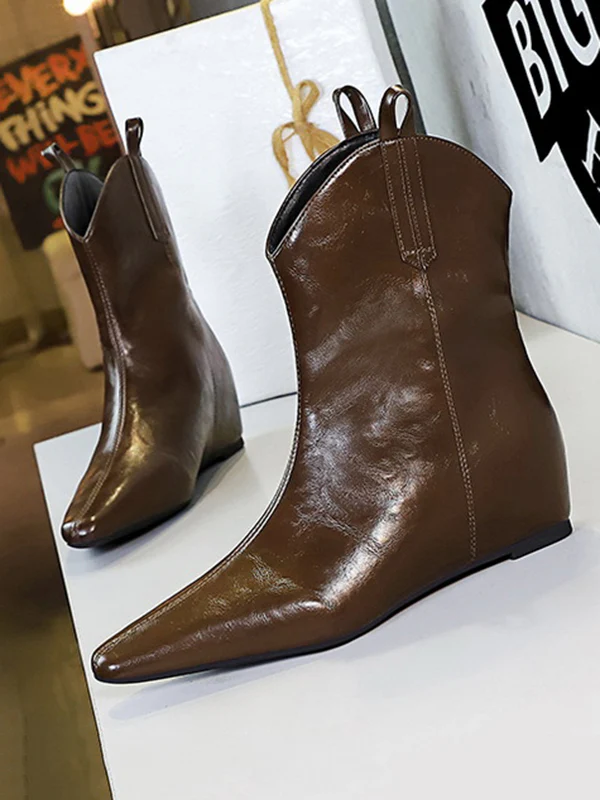 Pointed-Toe Solid Color Split-Joint Boots Shoes - Image 9