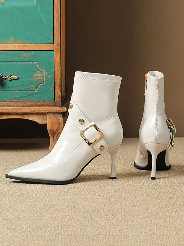 Pointed-Toe Split-Joint Boots Pumps - Image 10