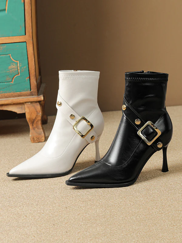 Pointed-Toe Split-Joint Boots Pumps - Image 8