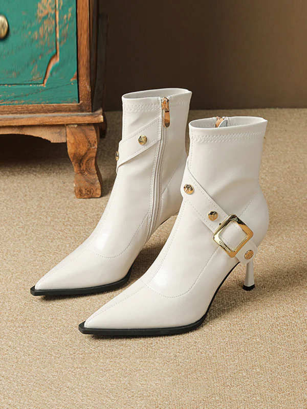 Pointed-Toe Split-Joint Boots Pumps - Image 9