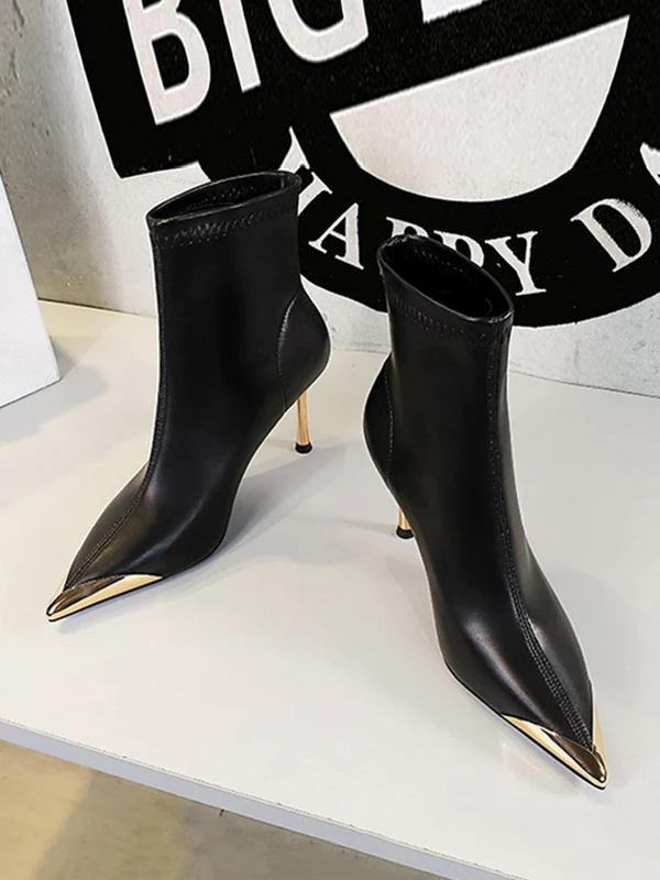 Pointed-Toe Split-Joint Boots Pumps - Image 8