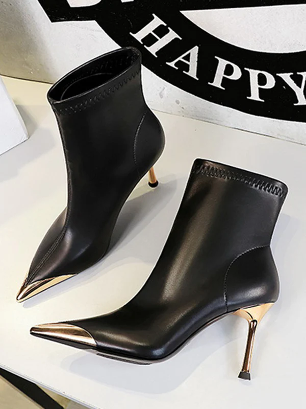 Pointed-Toe Split-Joint Boots Pumps - Image 9