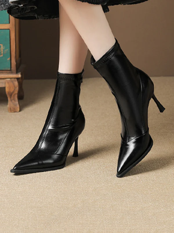 Pointed-Toe Split-Joint Boots Pumps - Image 4