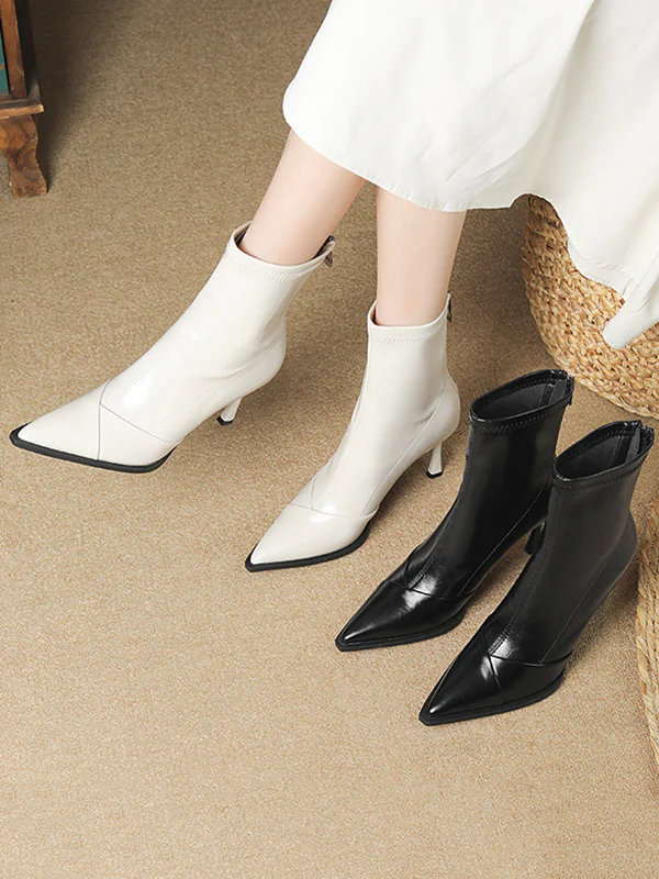 Pointed-Toe Split-Joint Boots Pumps - Image 9