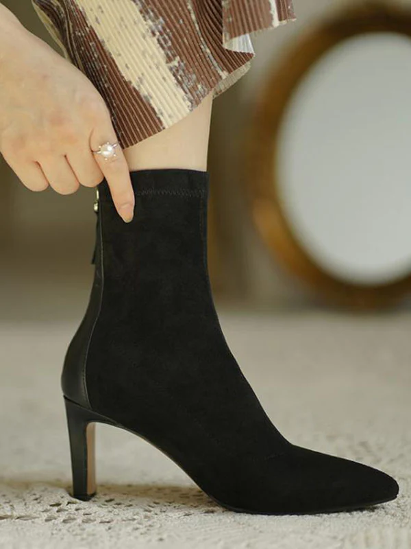 Pointed-Toe Split-Joint Zipper Boots Sock Boots - Image 2