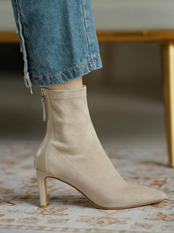Pointed-Toe Split-Joint Zipper Boots Sock Boots - Image 3