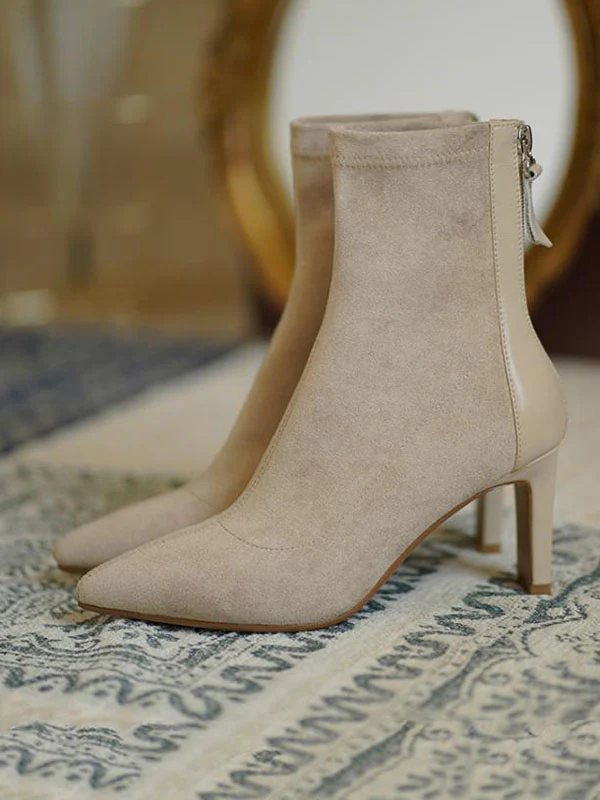Pointed-Toe Split-Joint Zipper Boots Sock Boots - Image 5