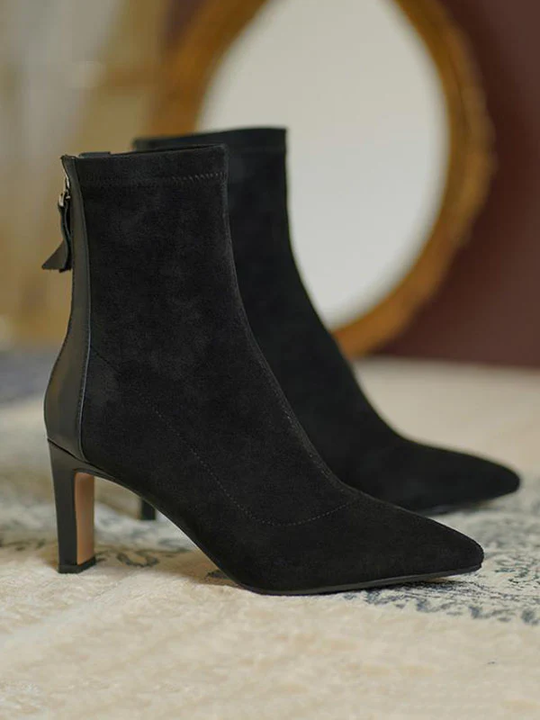 Pointed-Toe Split-Joint Zipper Boots Sock Boots - Image 6