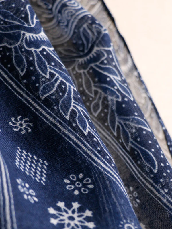 Printed Blue-And-White Sun-Protection Tasseled Shawl&Scarf - Image 5