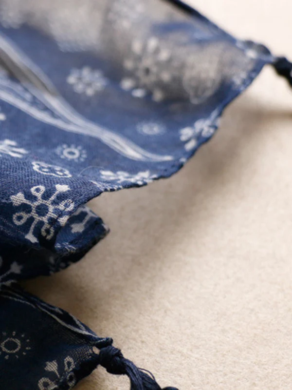 Printed Blue-And-White Sun-Protection Tasseled Shawl&Scarf - Image 7