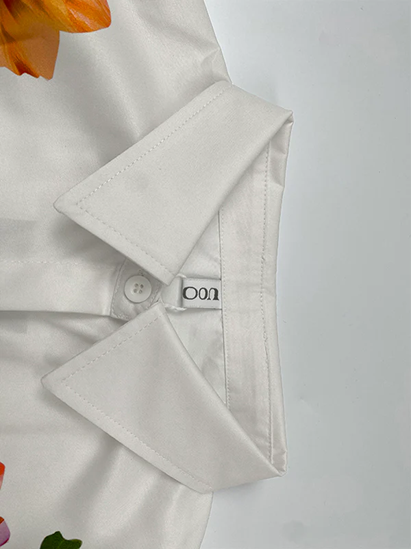 Puff Sleeves Asymmetric Floral Printed Split-Joint Lapel Blouses&Shirts Tops - Image 7