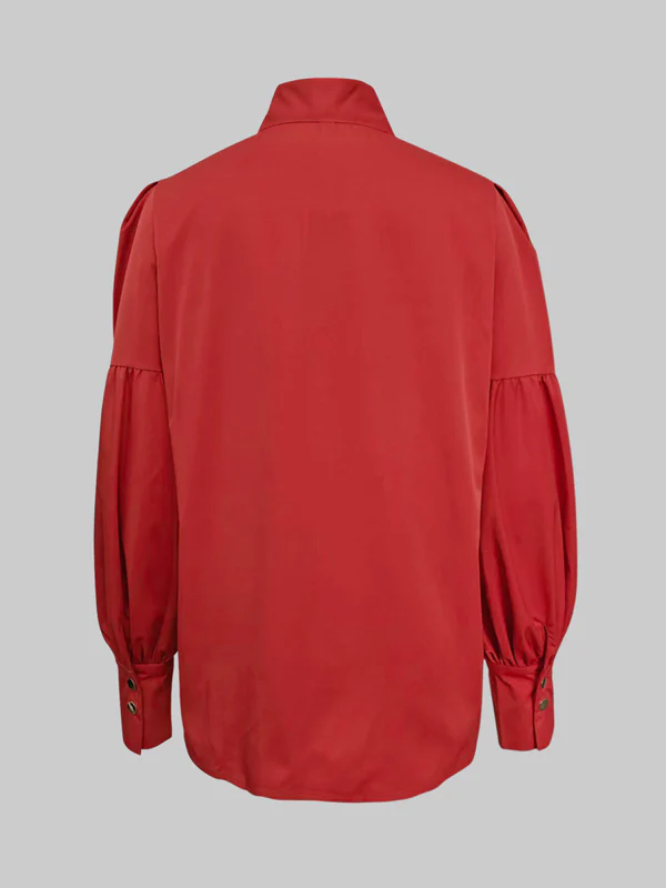 Puff Sleeves Bowknot Solid Color Stand Collar Blouses&Shirts Tops - Image 5