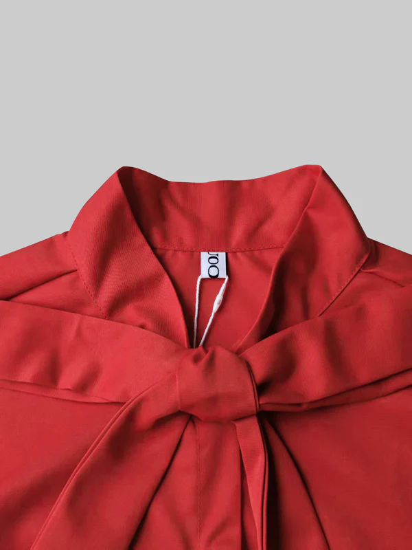 Puff Sleeves Bowknot Solid Color Stand Collar Blouses&Shirts Tops - Image 8