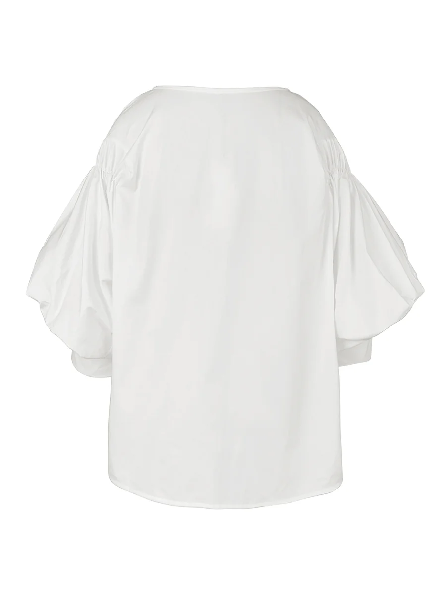 Puff Sleeves Buttoned Solid Color Blouses&Shirts Tops - Image 10