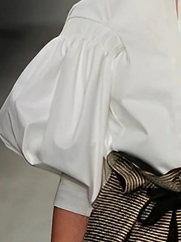 Puff Sleeves Buttoned Solid Color Blouses&Shirts Tops - Image 8