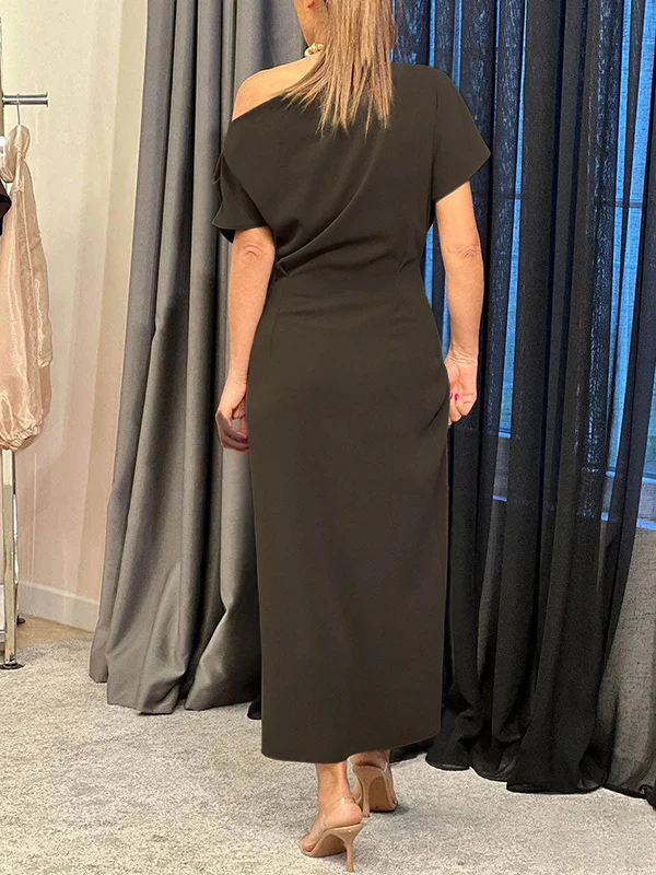 Raglan Sleeve Asymmetric Pleated Split-Front Split-Joint One-Shoulder Evening Dresses Maxi Dresses - Image 4