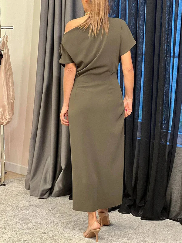 Raglan Sleeve Asymmetric Pleated Split-Front Split-Joint One-Shoulder Evening Dresses Maxi Dresses - Image 9