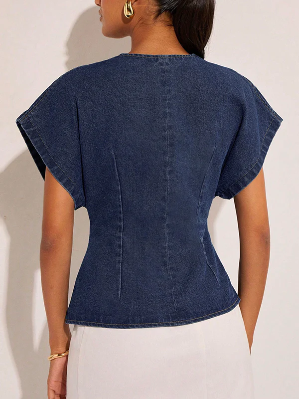 Raglan Sleeve Split-Joint V-Neck Blouses&Shirts Tops - Image 5