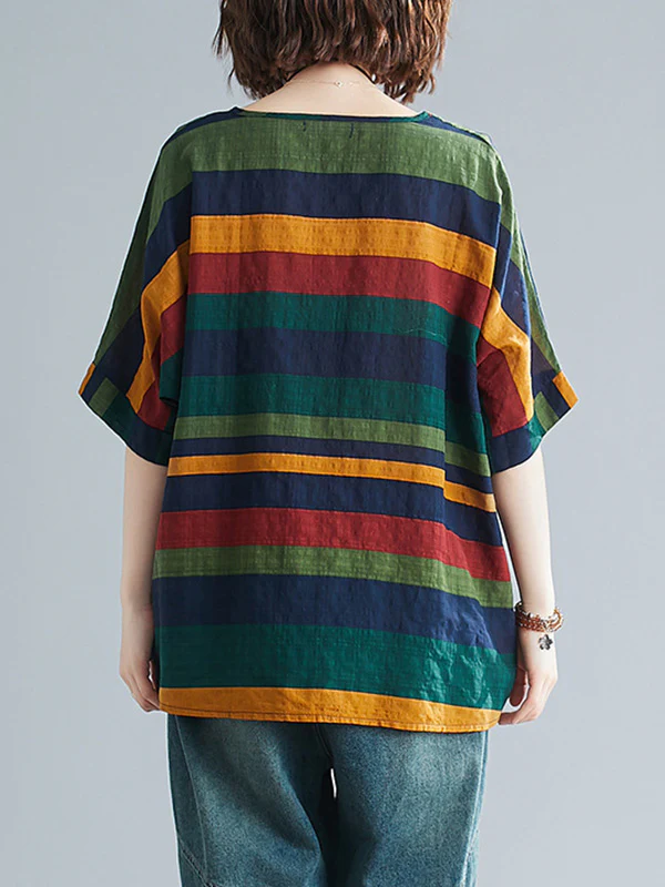 Rainbow Stripe Batwing Sleeves T-Shirts Tops - Image 5
