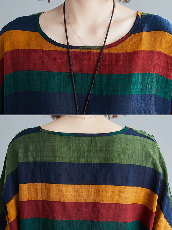 Rainbow Stripe Batwing Sleeves T-Shirts Tops - Image 9