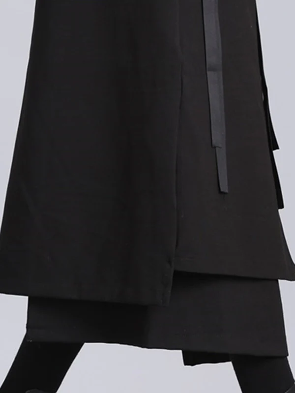 Raised Bands Split-Joint Asymmetric Black Empire Skirt - Image 10
