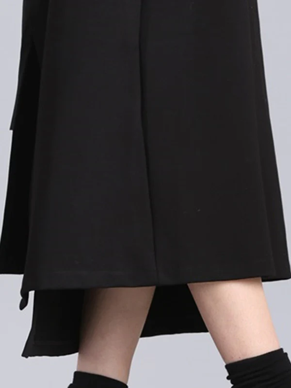 Raised Bands Split-Joint Asymmetric Black Empire Skirt - Image 11