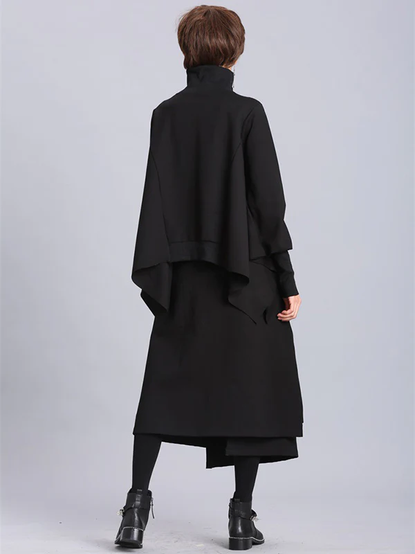 Raised Bands Split-Joint Asymmetric Black Empire Skirt - Image 5