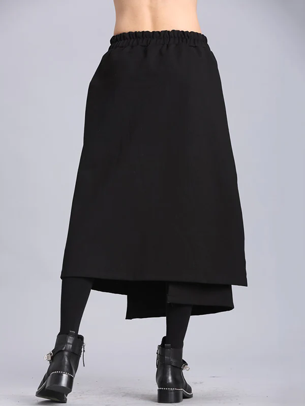 Raised Bands Split-Joint Asymmetric Black Empire Skirt - Image 8