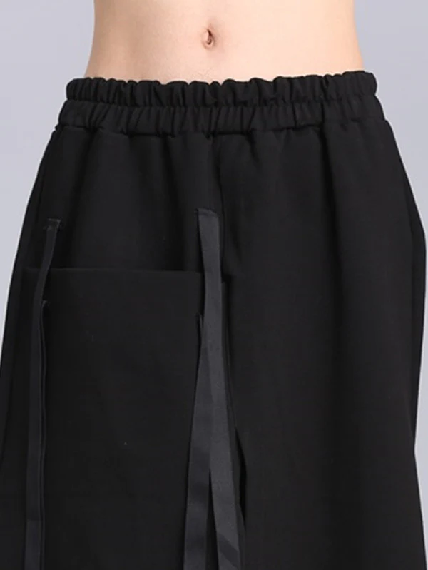 Raised Bands Split-Joint Asymmetric Black Empire Skirt - Image 9
