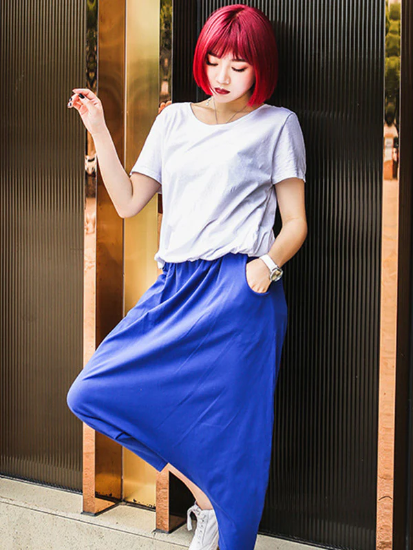 Red Black Blue Solid Color Casual Harem Pants - Image 4