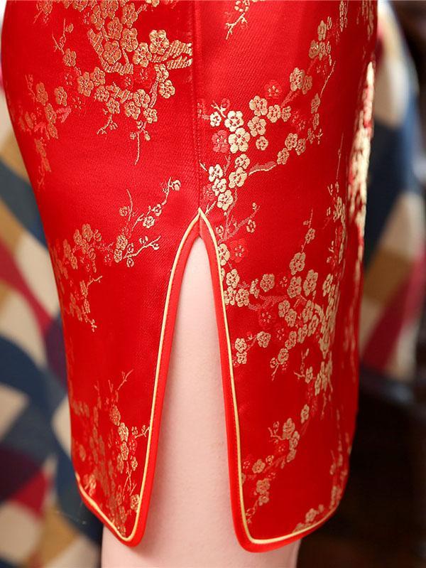 Red Plum Blossom Short Cheongsam Dress - Image 4