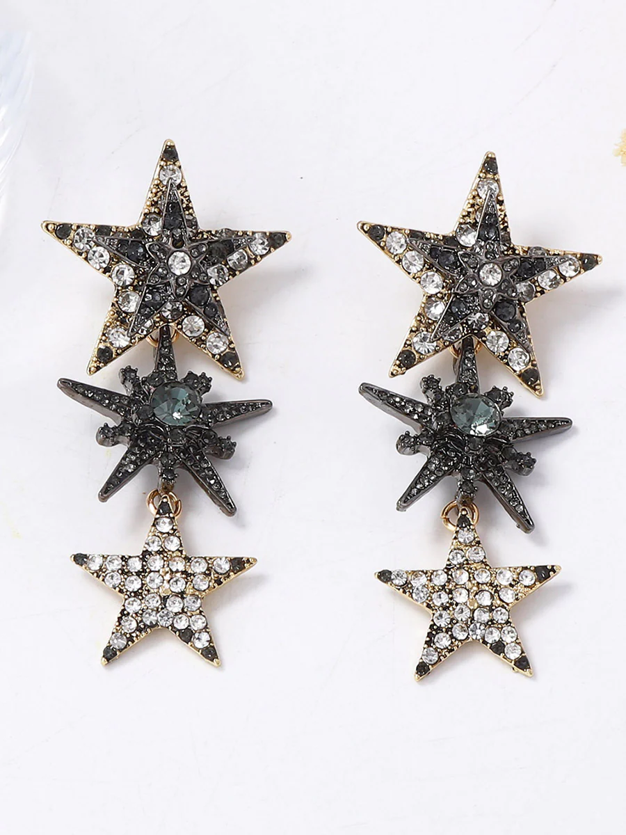 Rhine Stones Shiny Star Shape Earrings Accessories - Image 2