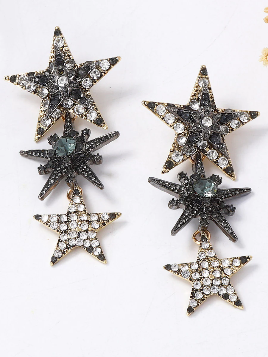 Rhine Stones Shiny Star Shape Earrings Accessories - Image 3