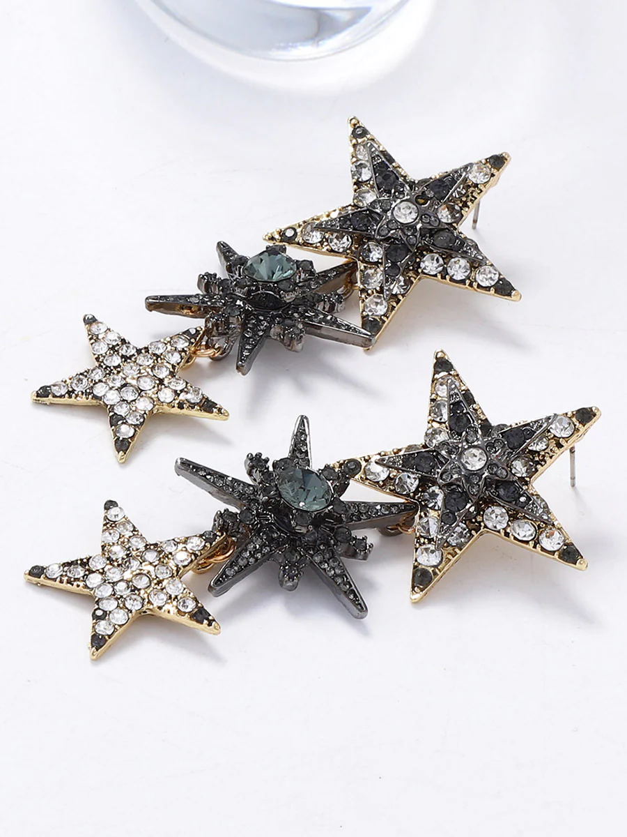 Rhine Stones Shiny Star Shape Earrings Accessories - Image 4