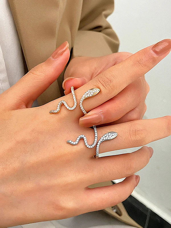 Rhinestone Snake Shape Solid Color Rings Accessories - Image 2