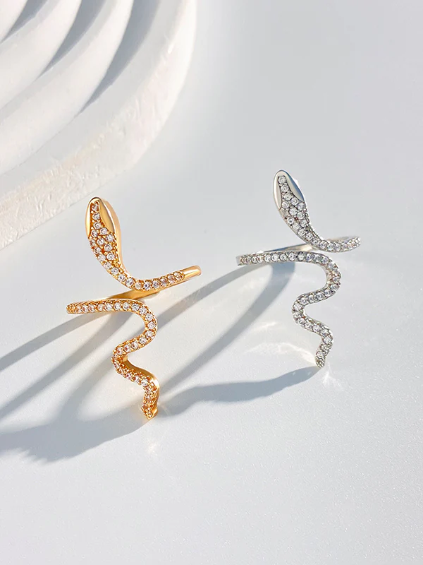 Rhinestone Snake Shape Solid Color Rings Accessories - Image 7