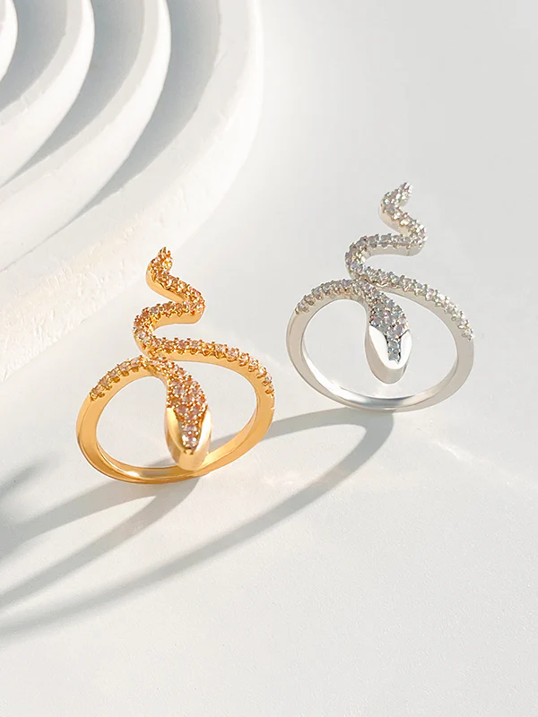 Rhinestone Snake Shape Solid Color Rings Accessories - Image 8