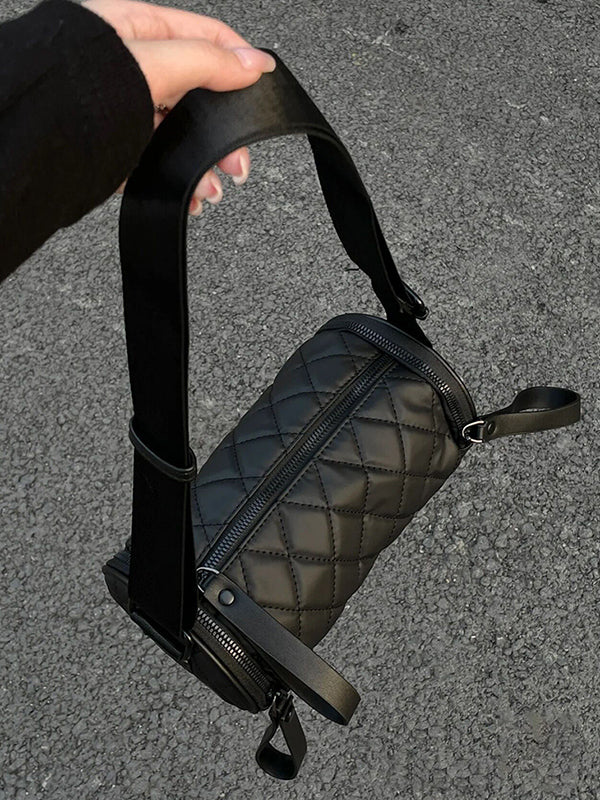 Rhombic Solid Color Split-Joint Zipper Shoulder Bags Crossbody Bags - Image 2