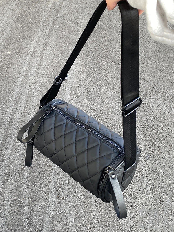 Rhombic Solid Color Split-Joint Zipper Shoulder Bags Crossbody Bags - Image 4