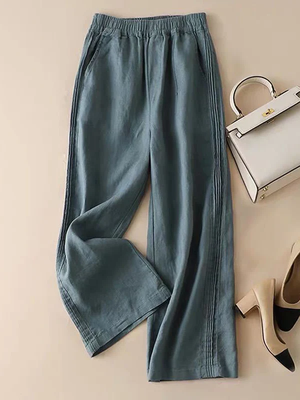 Ruffle Ramie Cotton Elasticity Loose Casual Wide-Leg Pants - Image 3