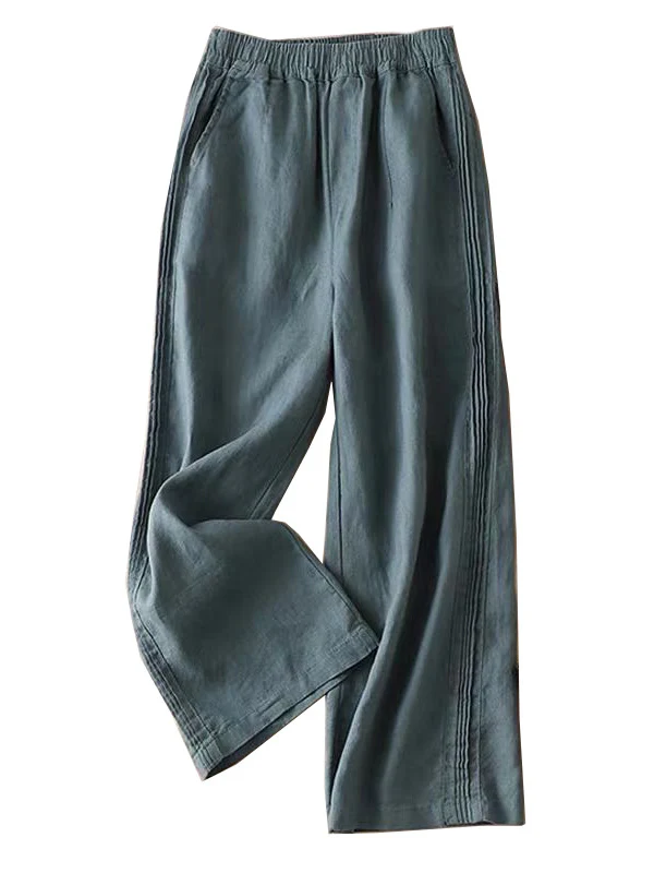 Ruffle Ramie Cotton Elasticity Loose Casual Wide-Leg Pants - Image 4