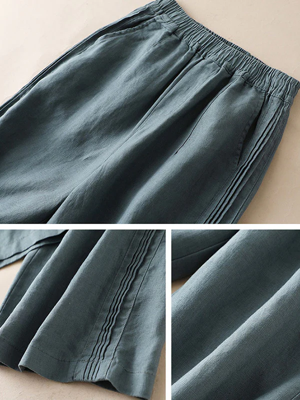 Ruffle Ramie Cotton Elasticity Loose Casual Wide-Leg Pants - Image 5