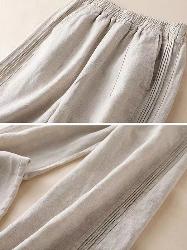Ruffle Ramie Cotton Elasticity Loose Casual Wide-Leg Pants - Image 6