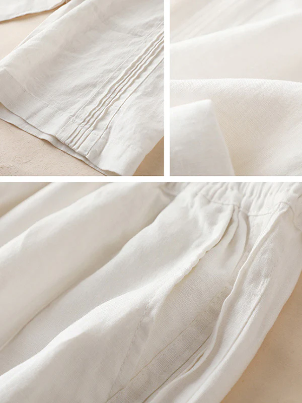 Ruffle Ramie Cotton Elasticity Loose Casual Wide-Leg Pants - Image 7