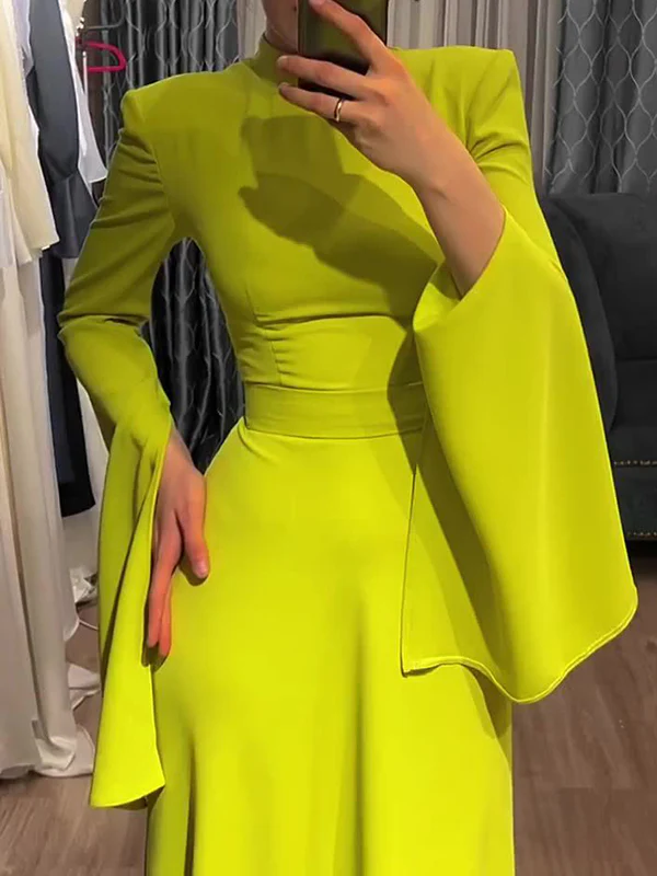 Ruffle Sleeves Skinny Belted Solid Color Round-Neck Maxi Dresses - Image 4
