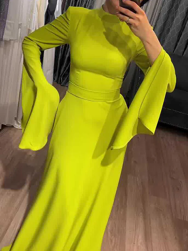 Ruffle Sleeves Skinny Belted Solid Color Round-Neck Maxi Dresses - Image 6
