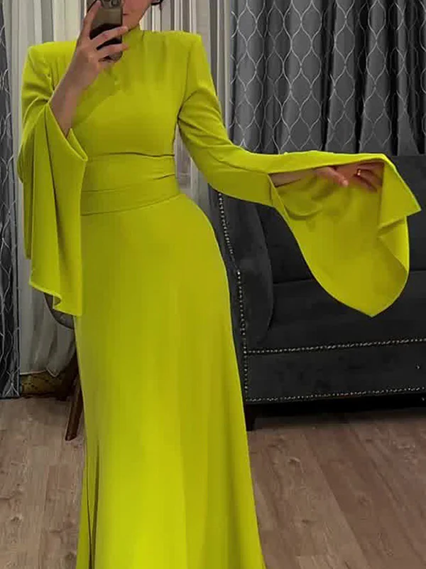Ruffle Sleeves Skinny Belted Solid Color Round-Neck Maxi Dresses - Image 8