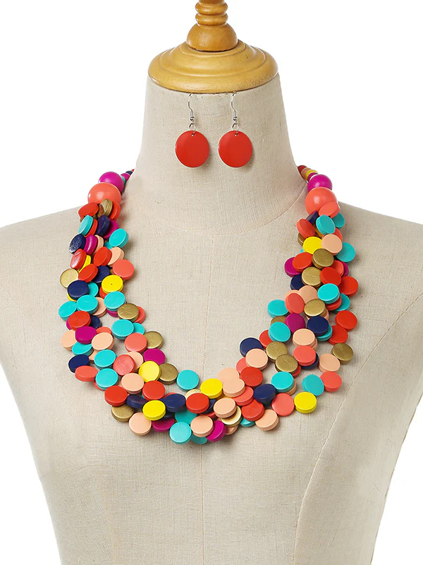 Rustic Charm Multi-Layer Wood Bead Necklace & Earring Set - Image 2