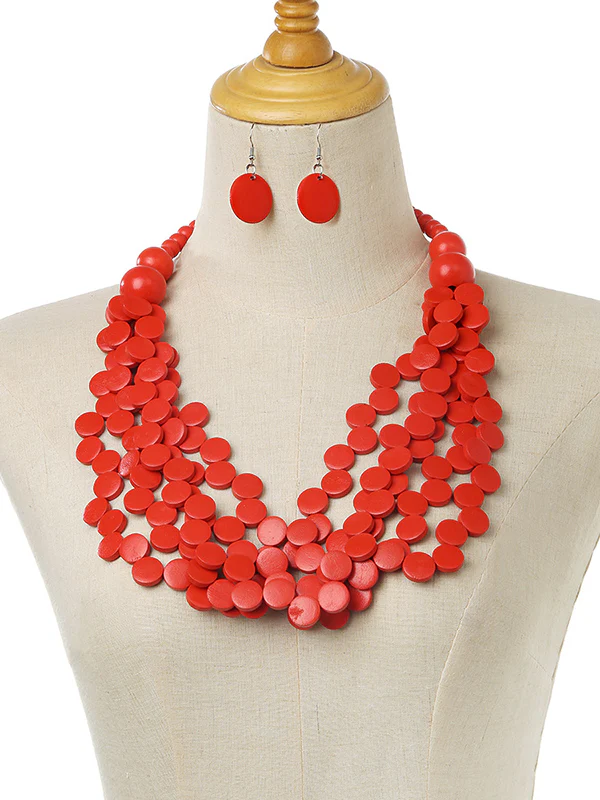 Rustic Charm Multi-Layer Wood Bead Necklace & Earring Set - Image 3